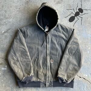 Vintage y2k J130 PTL faded gray/blue carhartt hooded work wear jacket